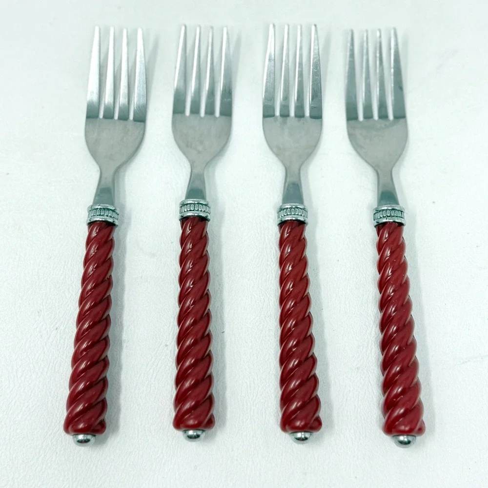 Gibson Sangria Rope Flatware Set‎ 15pc Red Twisted Handle Stainless Steel China